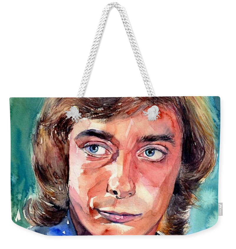 Barry Manilow Weekender Tote Bag featuring the painting Barry Manilow Portrait by Suzann Sines