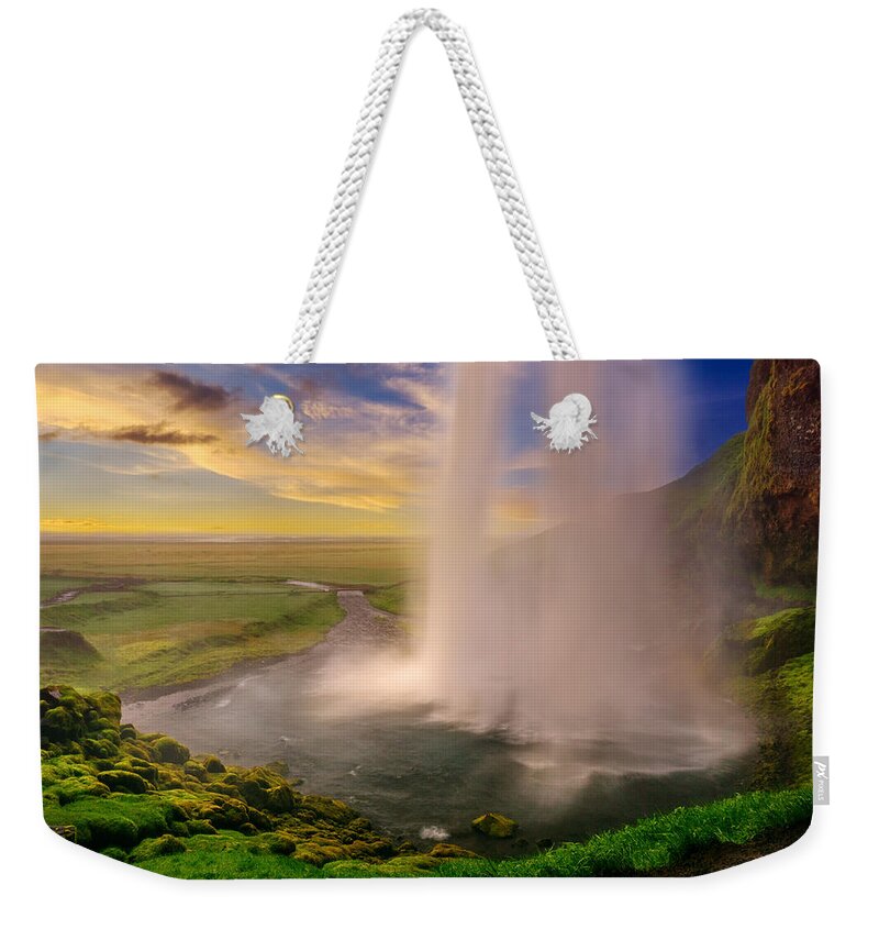 Iceland Weekender Tote Bag featuring the photograph Base of the Waterfall by Amanda Jones