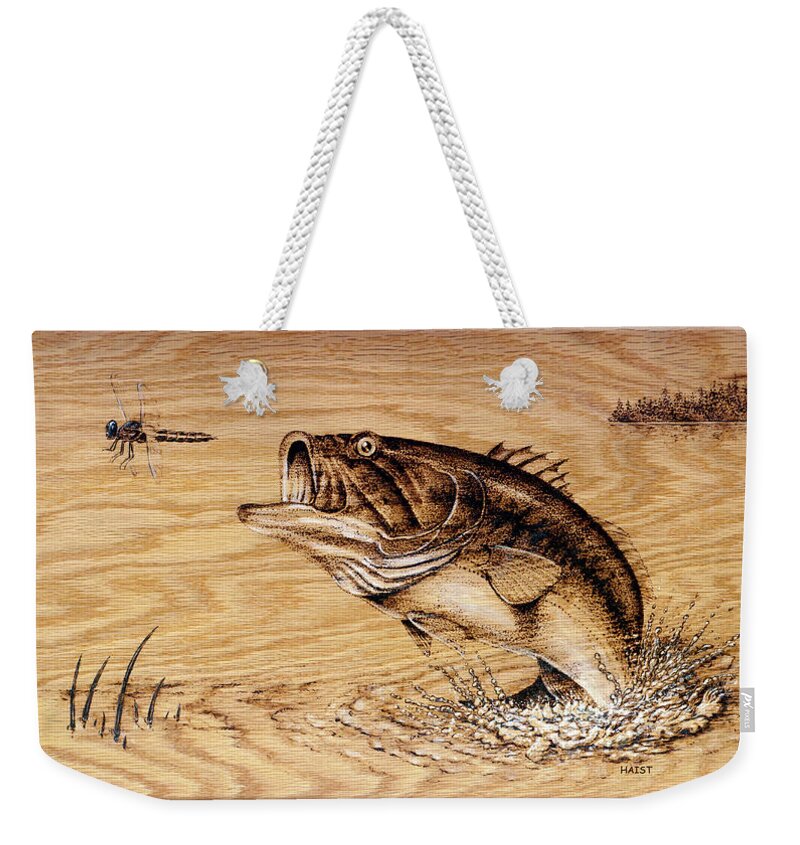 Fish Weekender Tote Bag featuring the pyrography Out to Dinner by Ron Haist