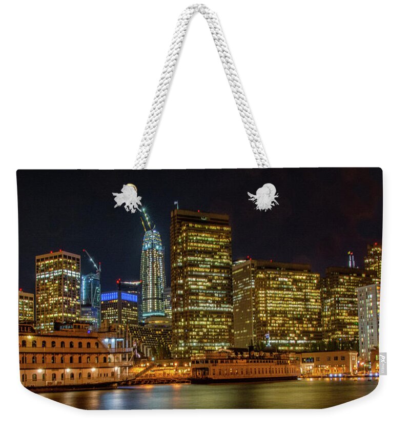 Night Photography Weekender Tote Bag featuring the photograph Bay City Night Lights by Marcy Wielfaert