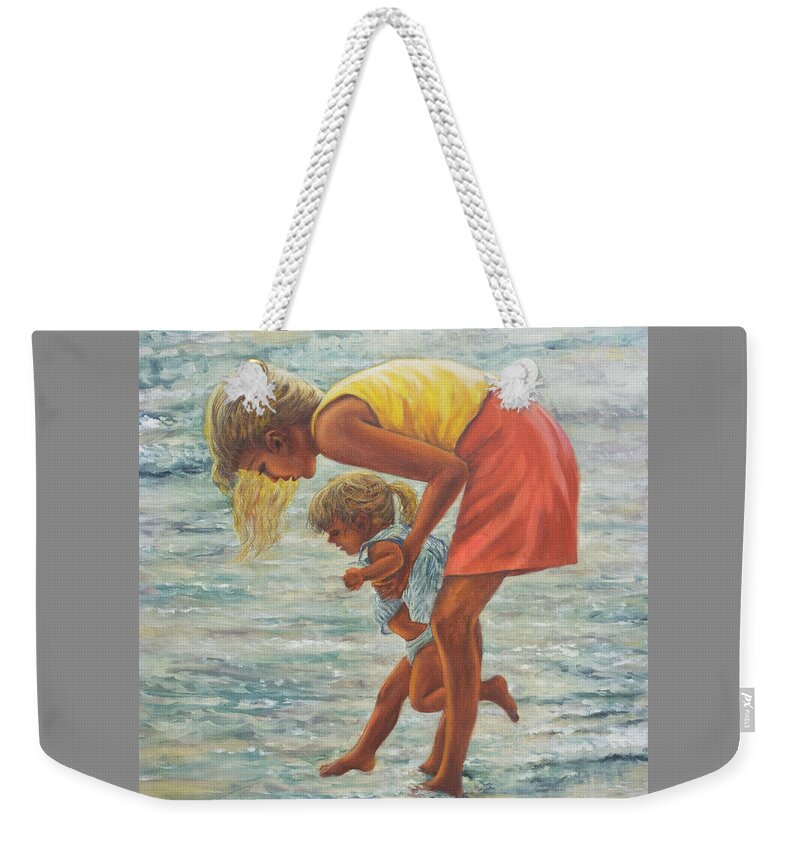 Mother And Child At Beach Weekender Tote Bag featuring the painting Forever Memories by Lynne Pittard