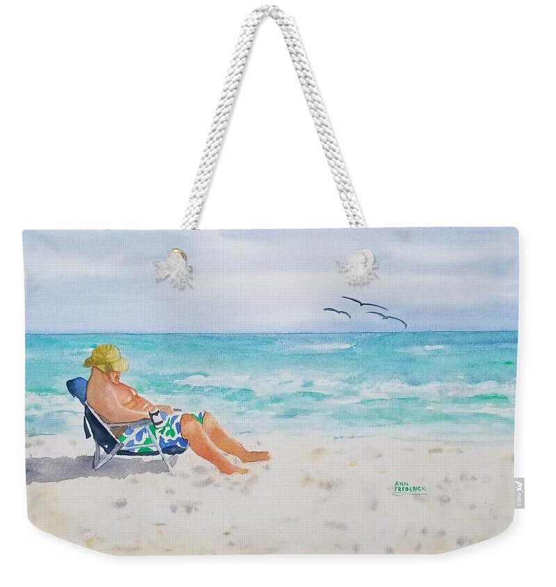 Beach Weekender Tote Bag featuring the painting Beach time by Ann Frederick