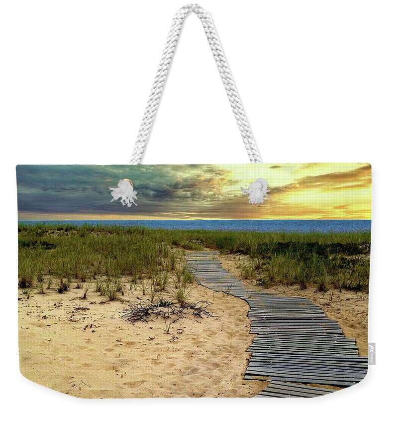 Boardwalk Weekender Tote Bag featuring the photograph Beach Walk at Sunset by Russ Harris