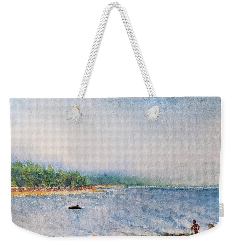 Beachcombers Weekender Tote Bag featuring the painting Beachcombers by Lisa Debaets