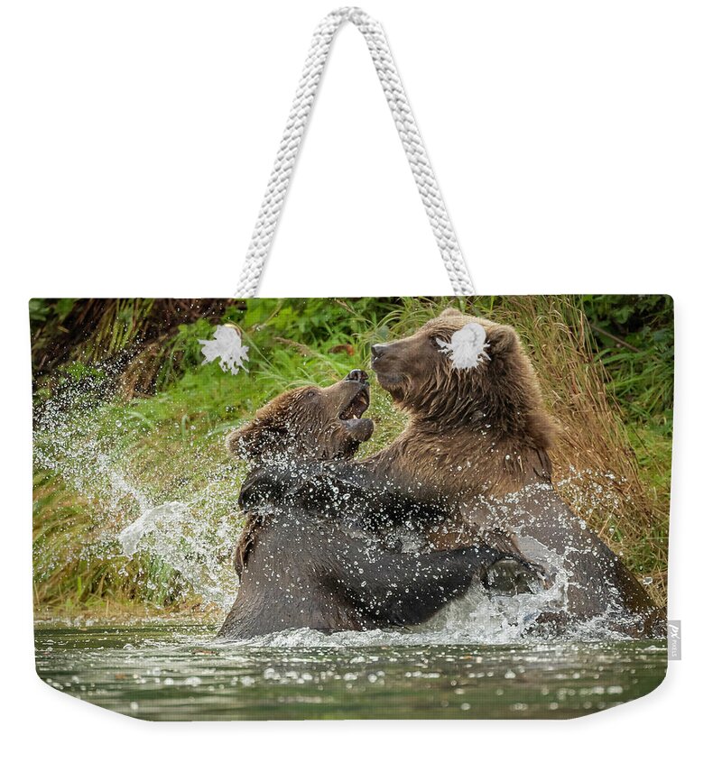 Bears Weekender Tote Bag featuring the photograph Bear Wrestling by Laura Hedien