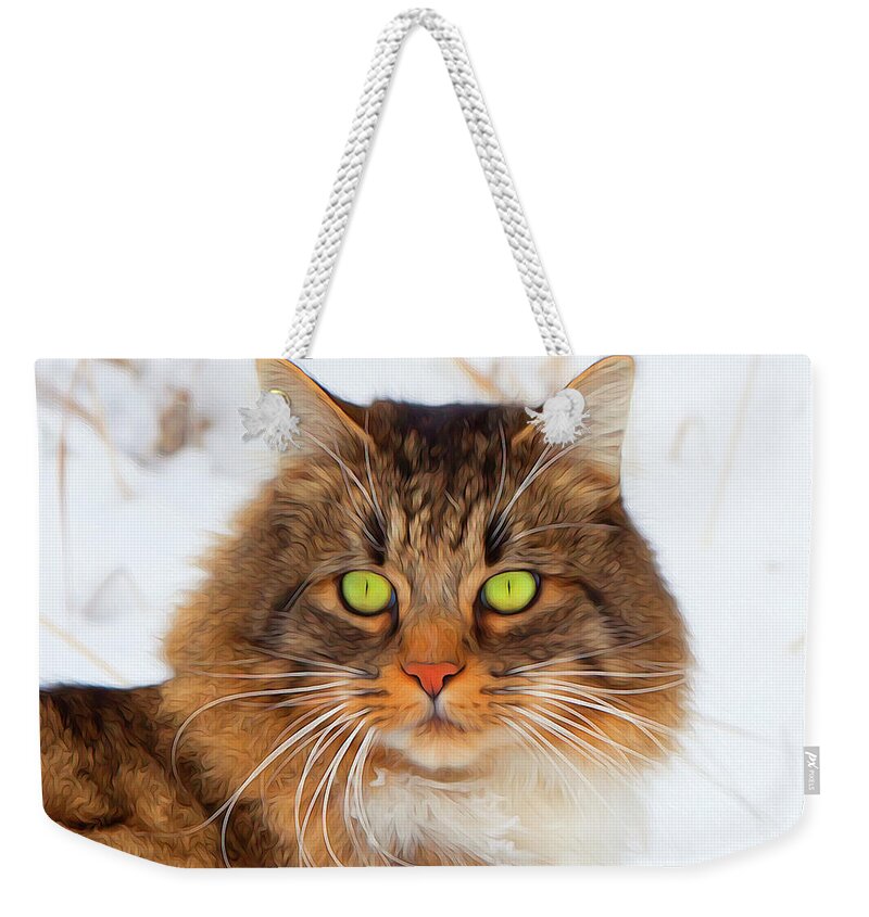 Portrait Weekender Tote Bag featuring the photograph Beautiful Hunter The Cat by Theresa Tahara