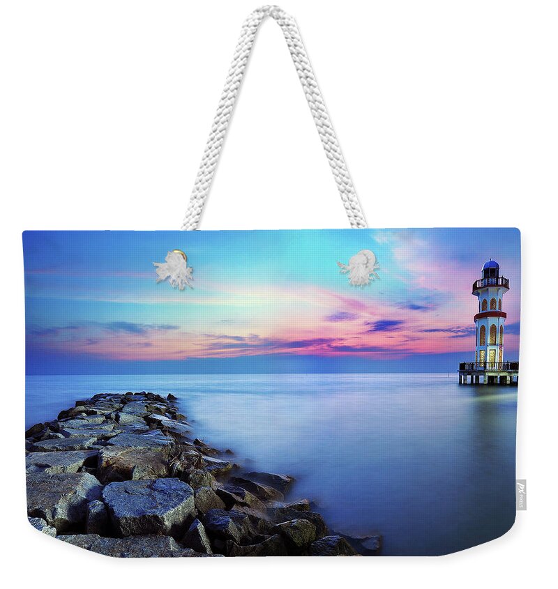 Arch Weekender Tote Bag featuring the photograph Beautiful Lighthouse At Night by Photography By Azrudin