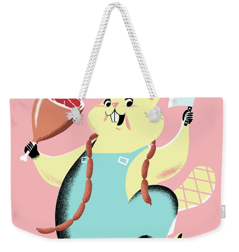 Animal Weekender Tote Bag featuring the drawing Beaver with Cleaver by CSA Images