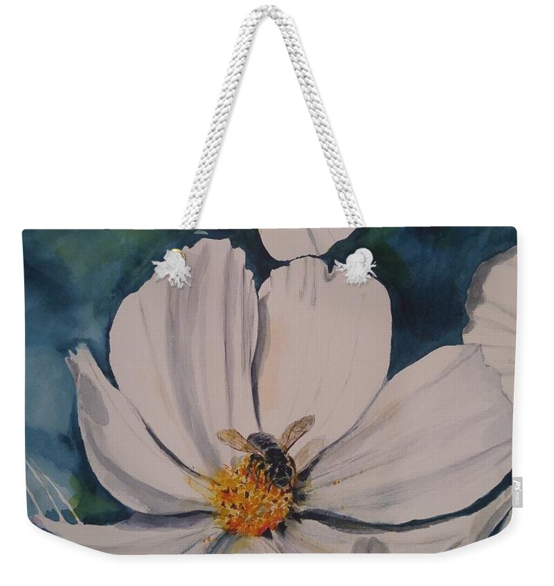 Cosmos Weekender Tote Bag featuring the painting Bee in the moment by Sonia Mocnik