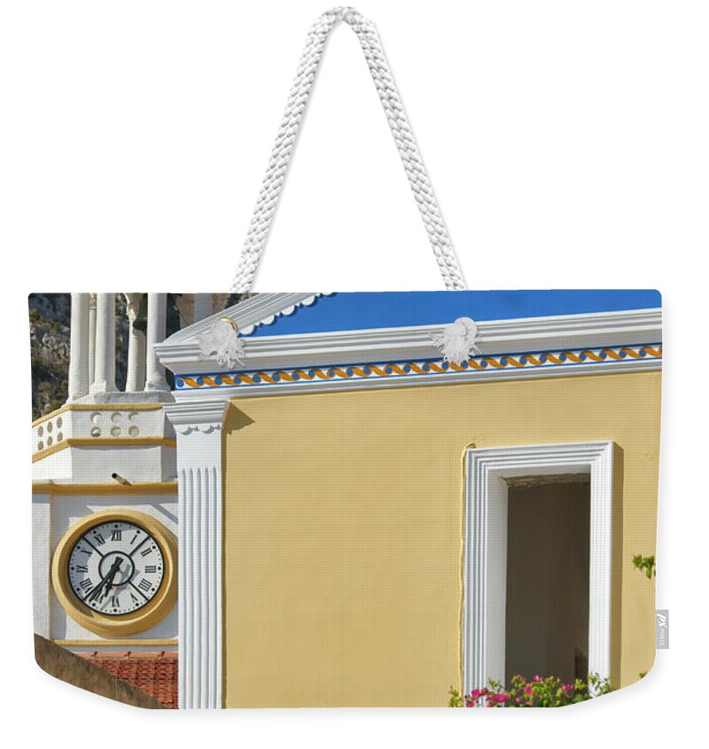 Tranquility Weekender Tote Bag featuring the photograph Bell Tower Of Agios Georgios Church by Izzet Keribar