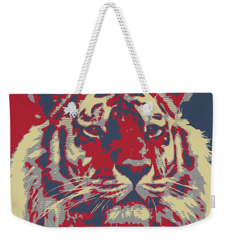 Animal Themes Weekender Tote Bag featuring the digital art Bengal Tiger by Ben Grib Design