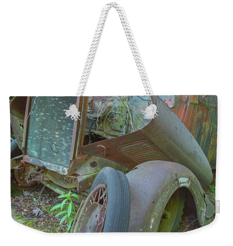 Old Car Weekender Tote Bag featuring the photograph Better Days by Minnie Gallman