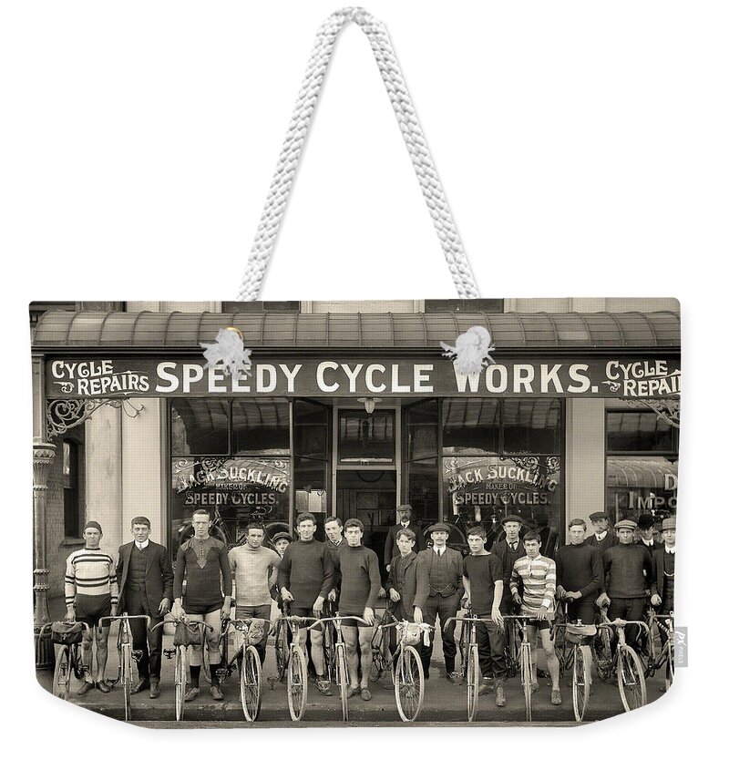 Antique Weekender Tote Bag featuring the digital art Bicycle Shop by Gary Grayson