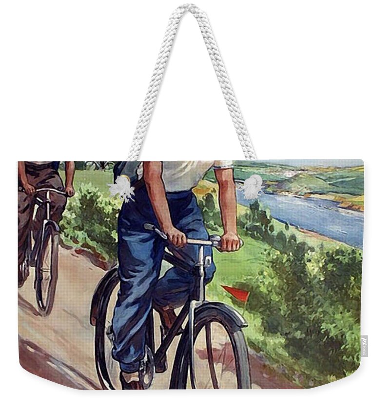Bicycle Weekender Tote Bag featuring the digital art Bicycling in USSR by Long Shot