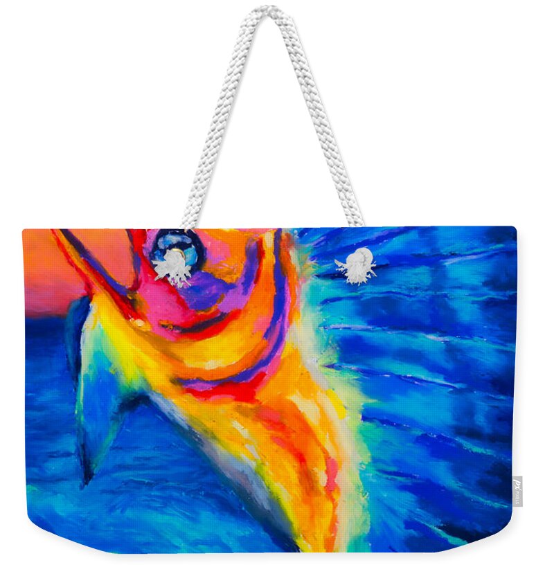 Marlin Weekender Tote Bag featuring the painting Big Blue by Stephen Anderson