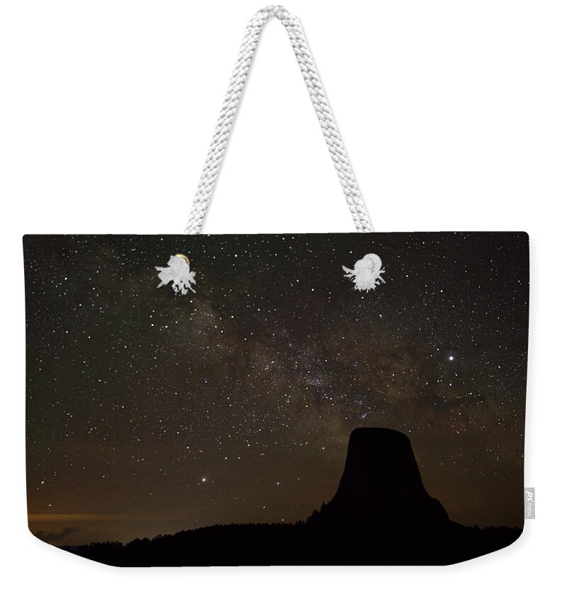 Devils Tower Weekender Tote Bag featuring the photograph Big Devil's Tower and Milkyway by Doolittle Photography and Art