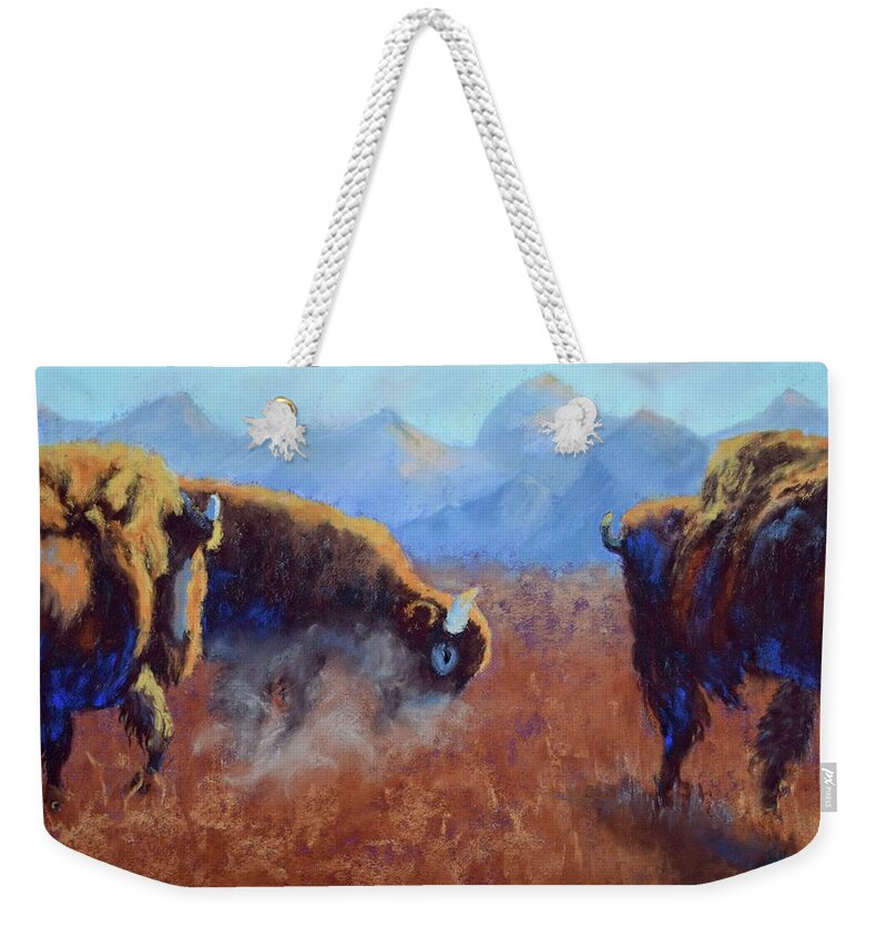 Bison Weekender Tote Bag featuring the painting Big Thunder by Nancy Jolley