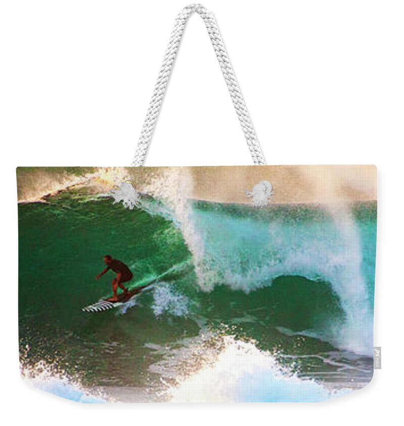 North Shore Weekender Tote Bag featuring the photograph Big Wave Drop In by Anthony Jones