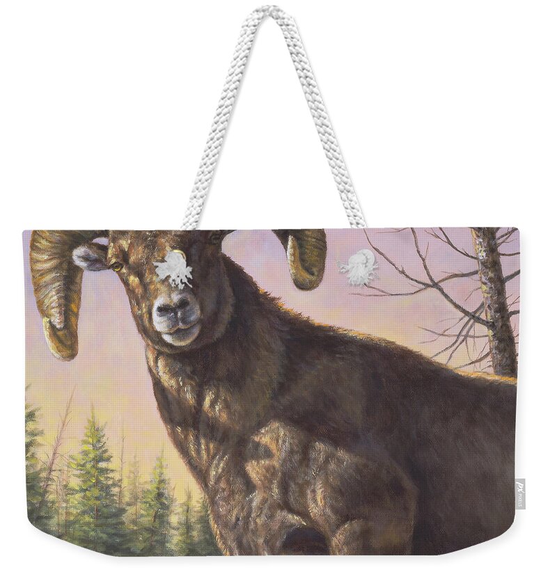Bighorn Sheep Weekender Tote Bag featuring the painting Bighorn by Kim Lockman