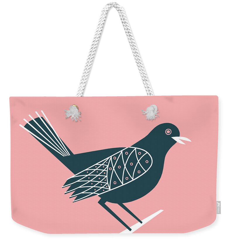 Abstract Weekender Tote Bag featuring the drawing Bird on Pink Background by CSA Images