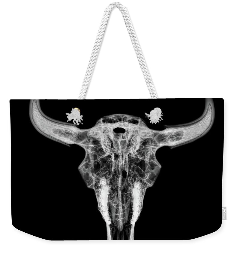 Kansas Weekender Tote Bag featuring the photograph Bison skull x-ray 01bw by Rob Graham