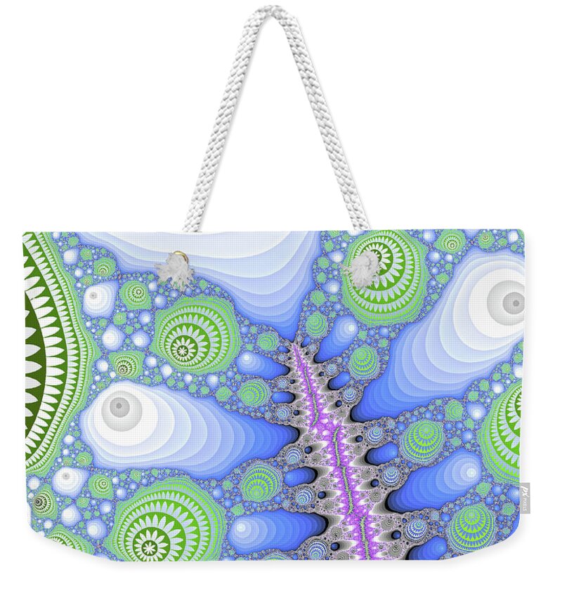 Abstract Weekender Tote Bag featuring the digital art Bizarre Canyon Light Blue Art by Don Northup