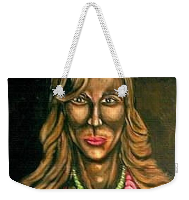 Art. Painting Of Woman Weekender Tote Bag featuring the painting Bizz by Andrew Johnson