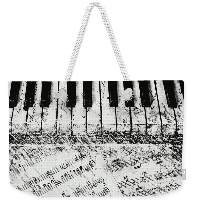 Piano Weekender Tote Bag featuring the painting Black and White Piano Keys by Dan Meneely