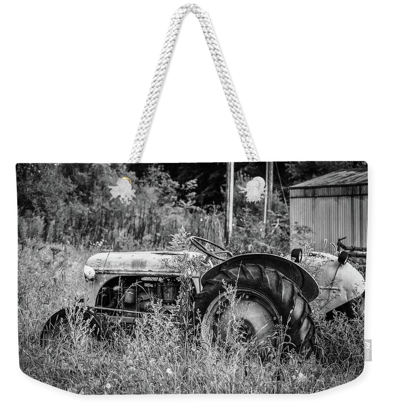 Tractor Weekender Tote Bag featuring the photograph Black and White Tractor by Michelle Wittensoldner