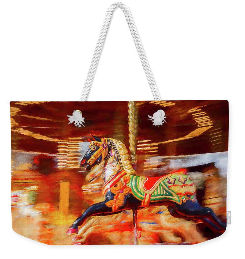 Amusement Weekender Tote Bag featuring the digital art Black Carousel Horse Painting by Rick Deacon