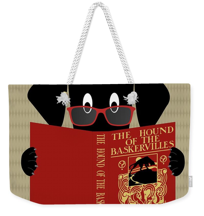 Mid Century Modern Weekender Tote Bag featuring the digital art Black Dog Reading by Donna Mibus