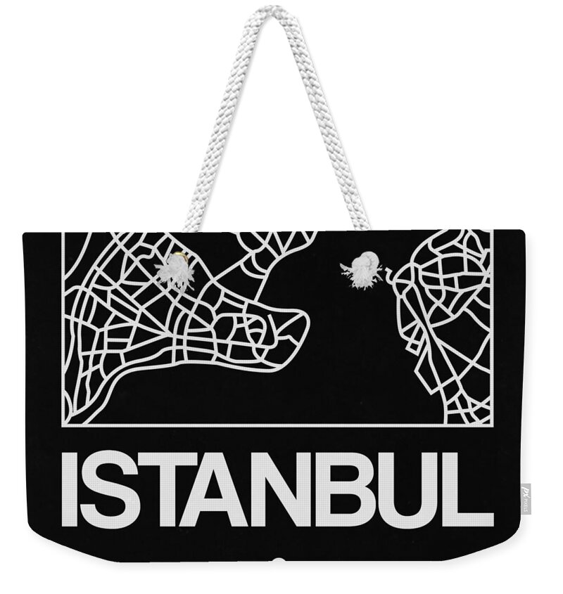 Istanbul Weekender Tote Bag featuring the digital art Black Map of Istanbul by Naxart Studio