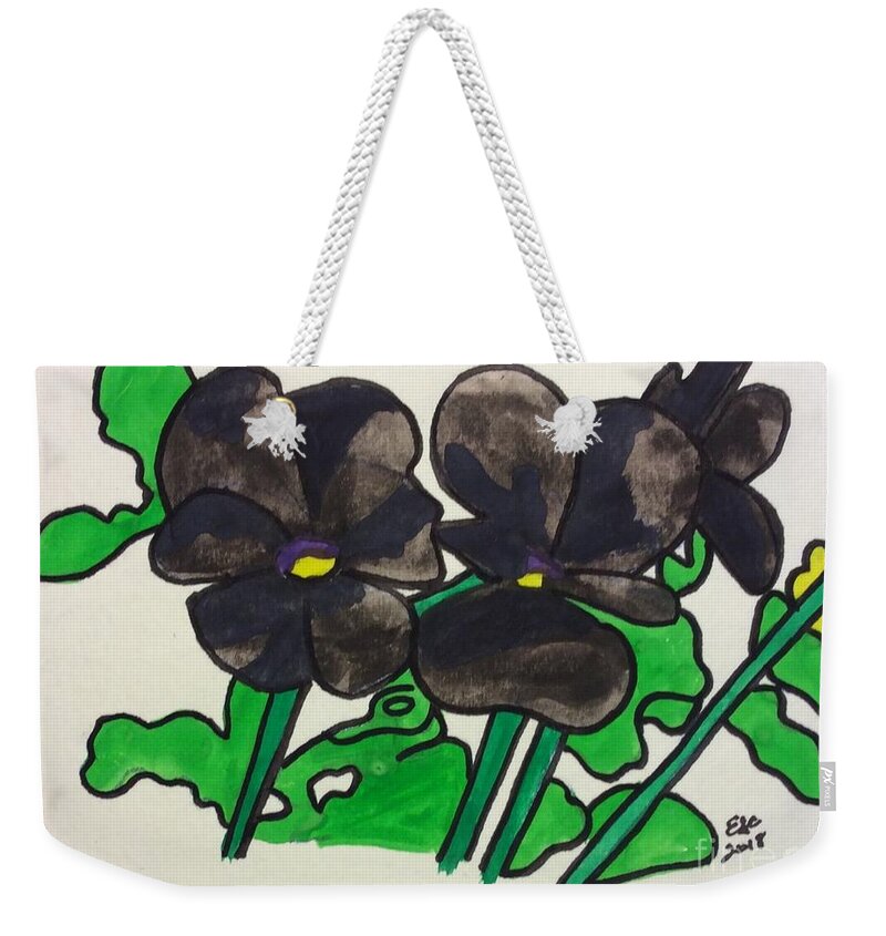 Pansy Black Flower Watercolor Weekender Tote Bag featuring the painting Black Pansy by Erika Jean Chamberlin