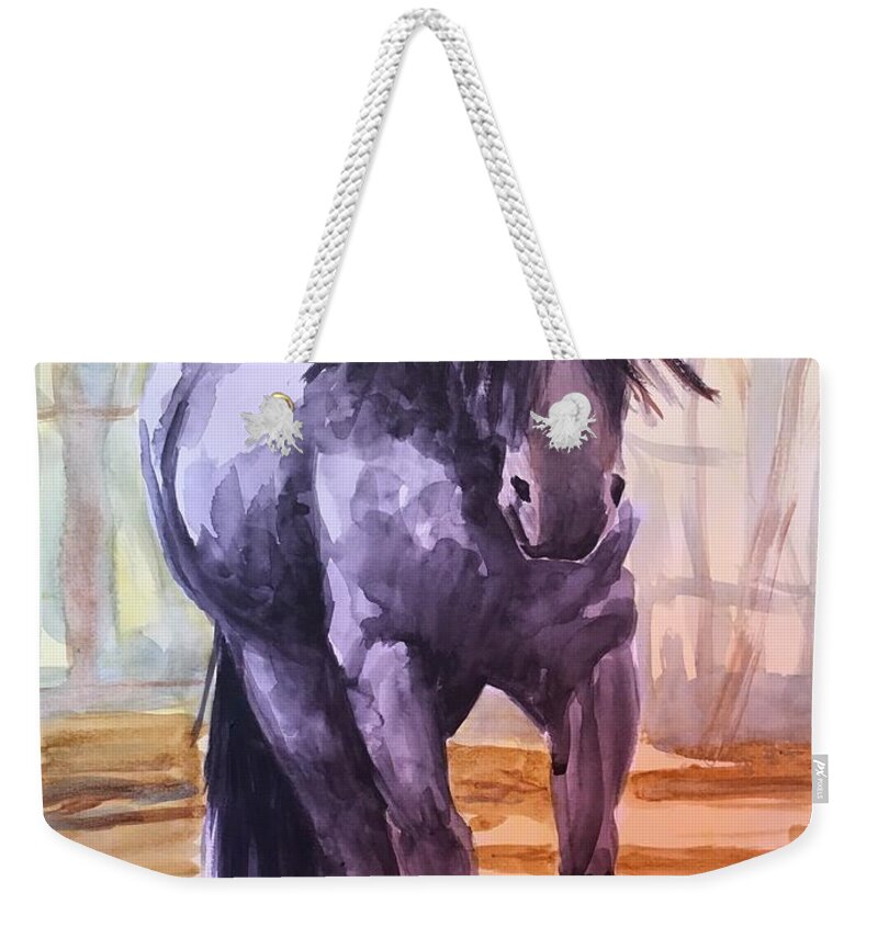 Black Stallion Weekender Tote Bag featuring the painting Black Stallion by Mimi Boothby
