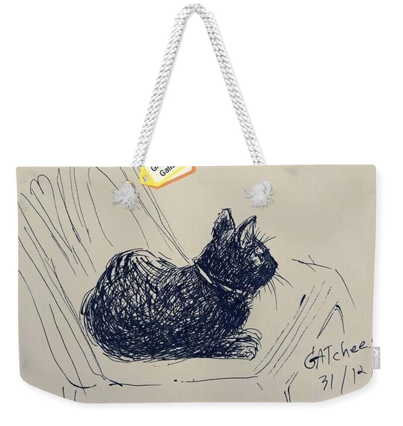 Black Tiger Weekender Tote Bag featuring the drawing The black tiger by Sukalya Chearanantana