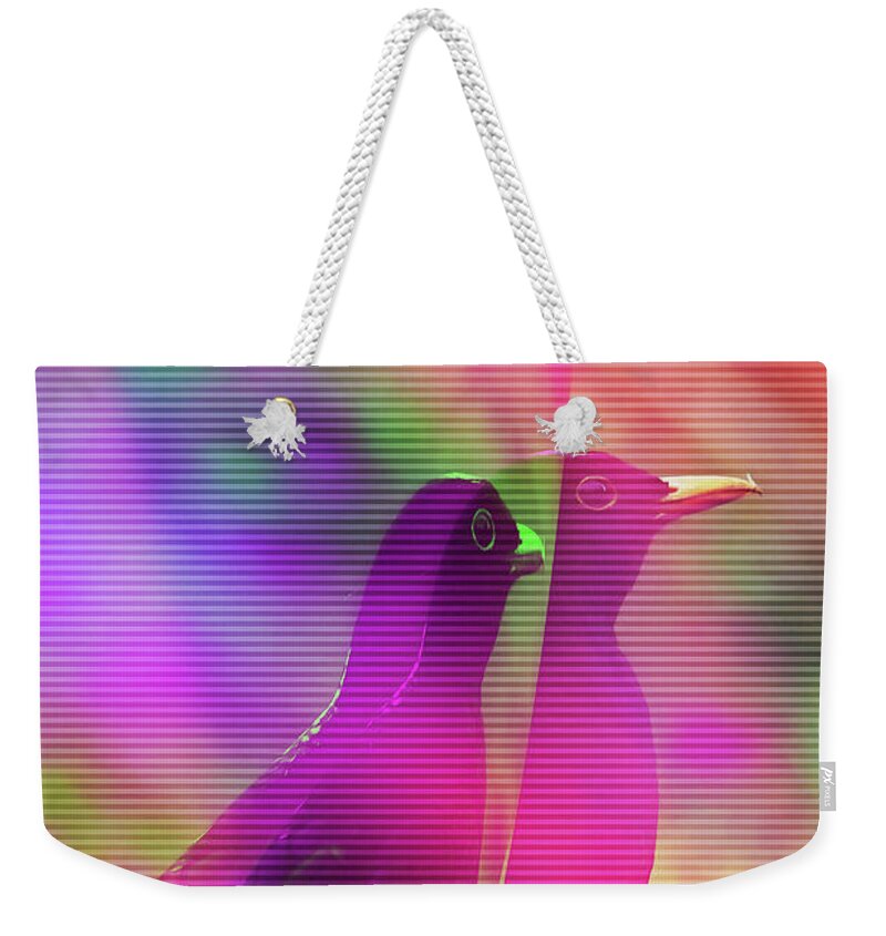 Glitch Weekender Tote Bag featuring the digital art Blackbird trippy Glitch Art by Matthias Hauser
