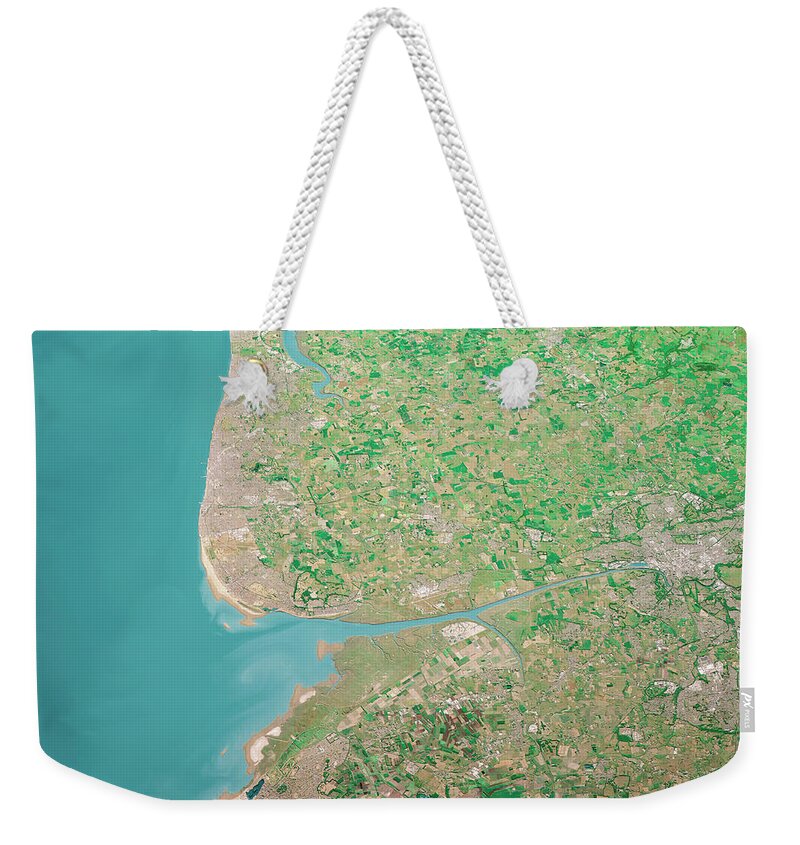 Blackpool Weekender Tote Bag featuring the digital art Blackpool UK 3D Render Aerial Landscape View From South Jun 2018 by Frank Ramspott