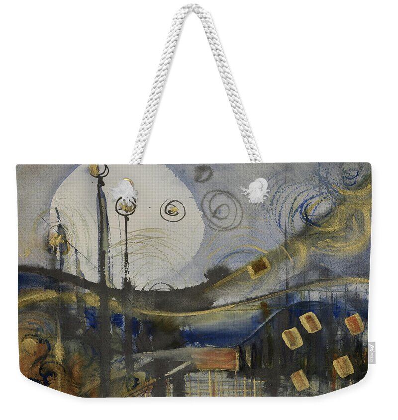 Watercolor Weekender Tote Bag featuring the painting Blaue Landschaft by Judith Levins