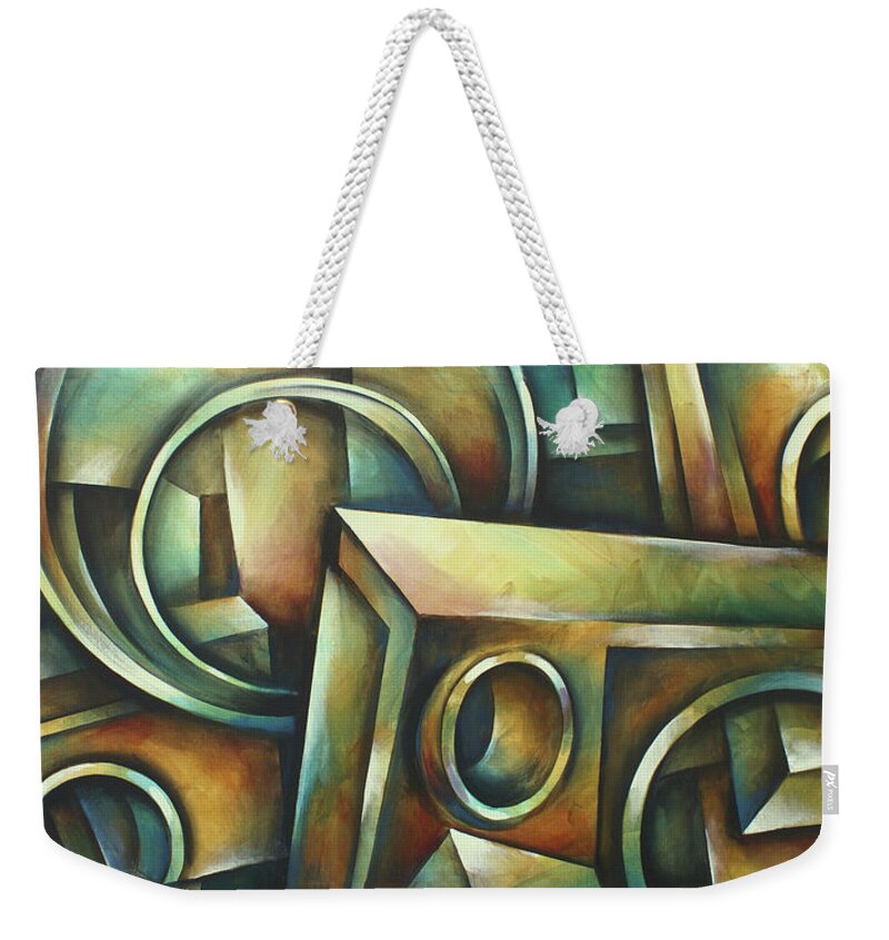 Geometric Weekender Tote Bag featuring the painting  Blockade by Michael Lang