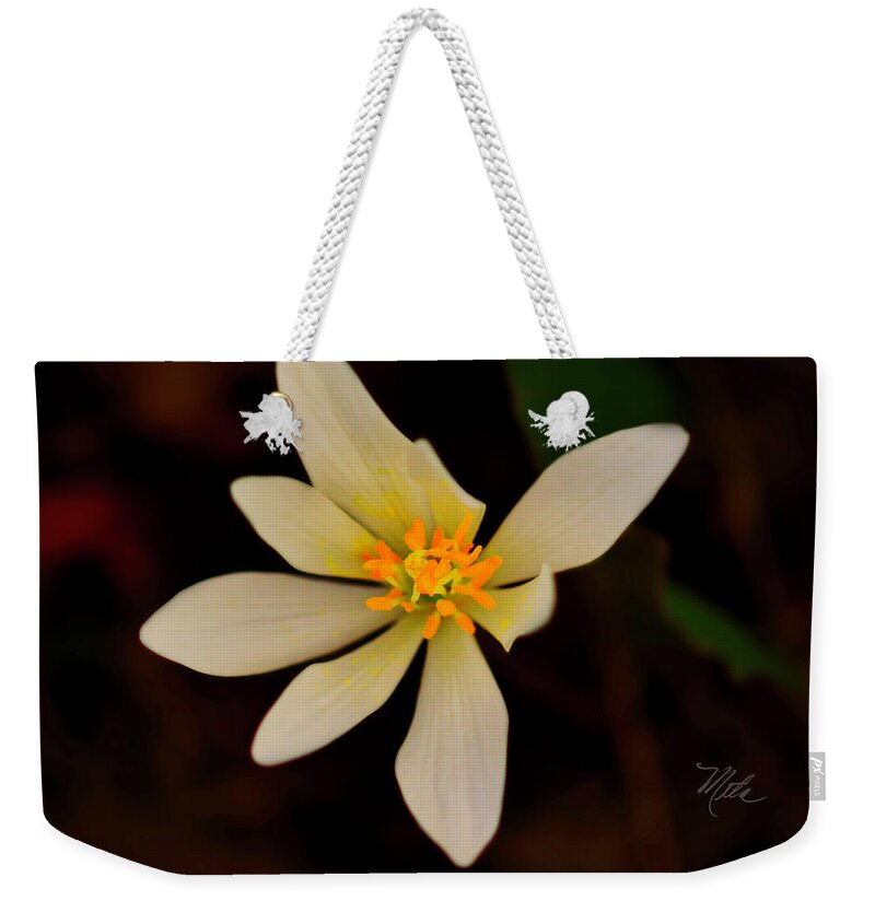 Macro Photography Weekender Tote Bag featuring the photograph Bloodroot by Meta Gatschenberger