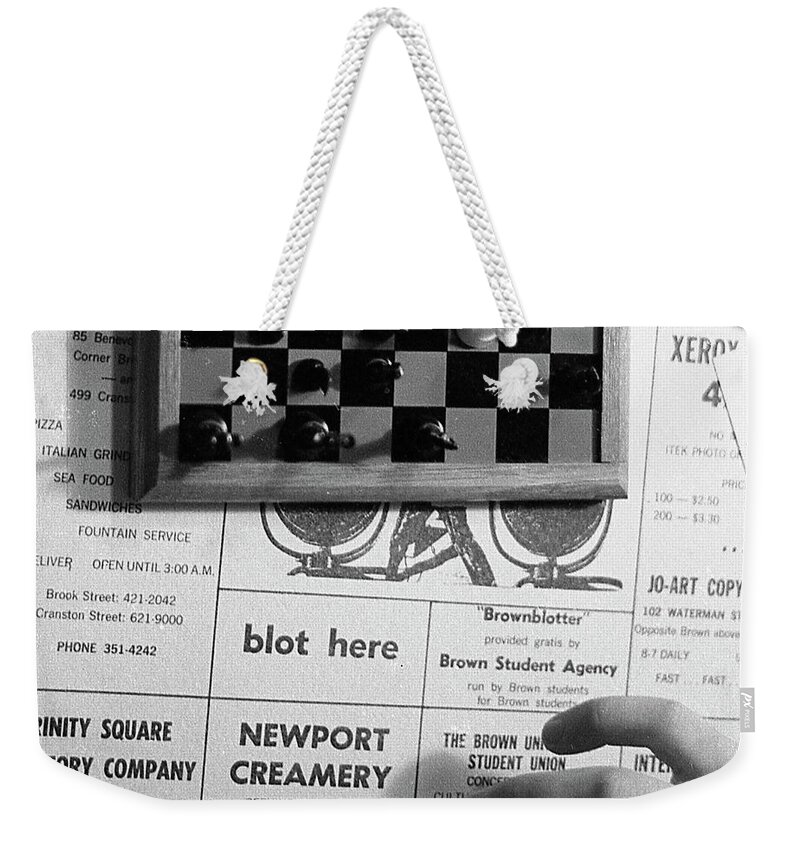 Providence Weekender Tote Bag featuring the photograph Blot Here, aka Black's Move, 1972 by Jeremy Butler