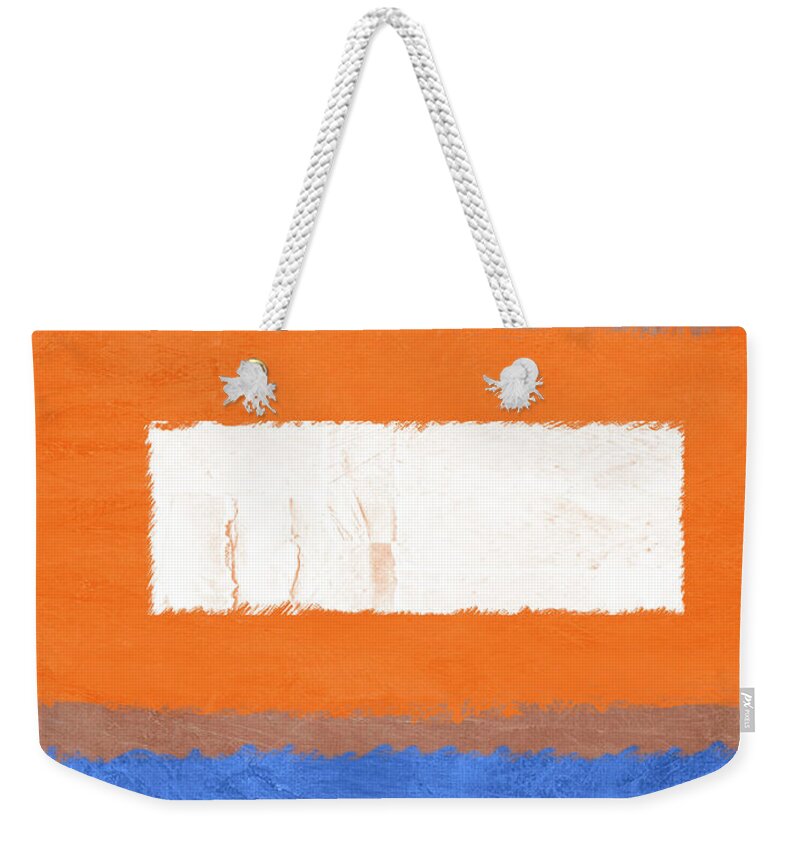 Abstract Weekender Tote Bag featuring the painting Blue and Orange Abstract Theme I by Naxart Studio