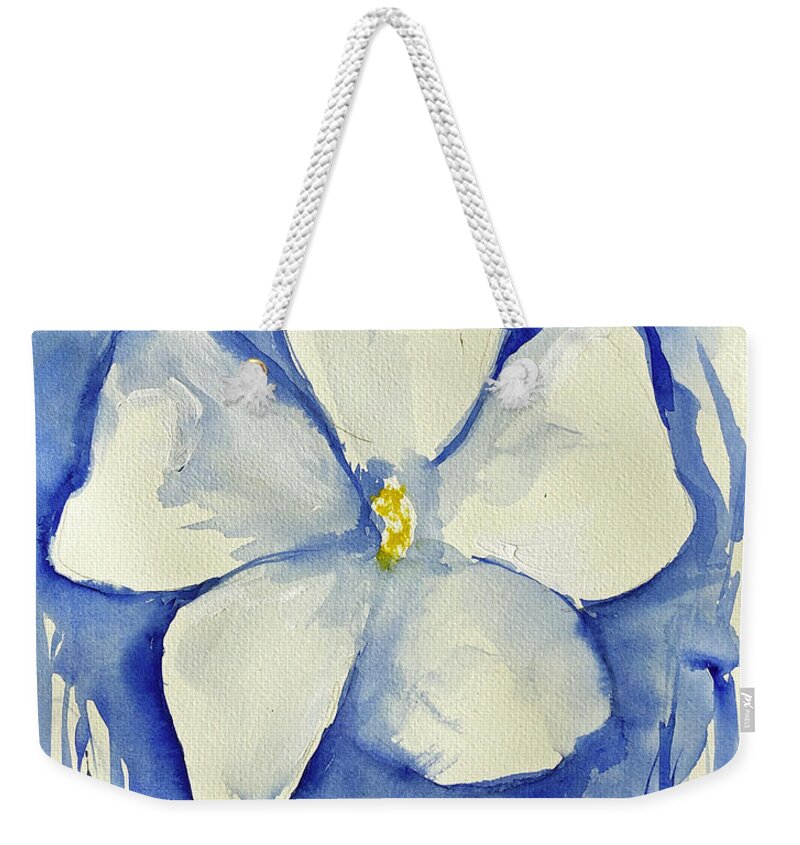 Floral Weekender Tote Bag featuring the painting Blue Dahlia by Sharon Sieben