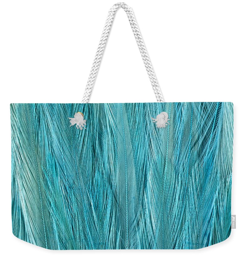 Full Frame Weekender Tote Bag featuring the photograph Blue Feathers by Siede Preis