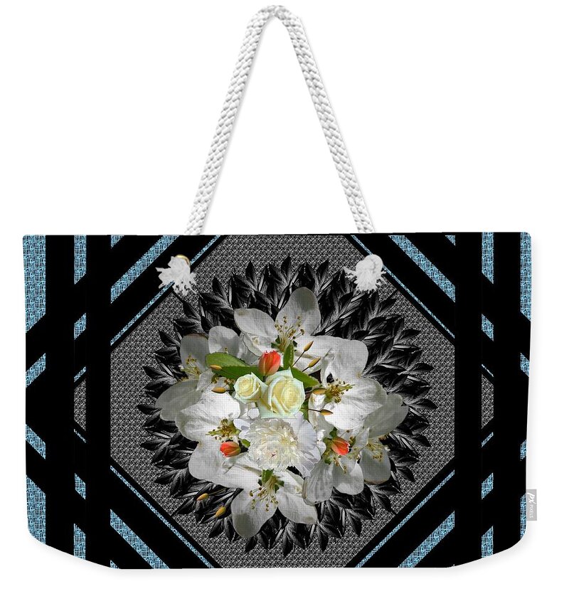 Blue Weekender Tote Bag featuring the digital art Blue Grey Floral Framed for Pillows by Delynn Addams