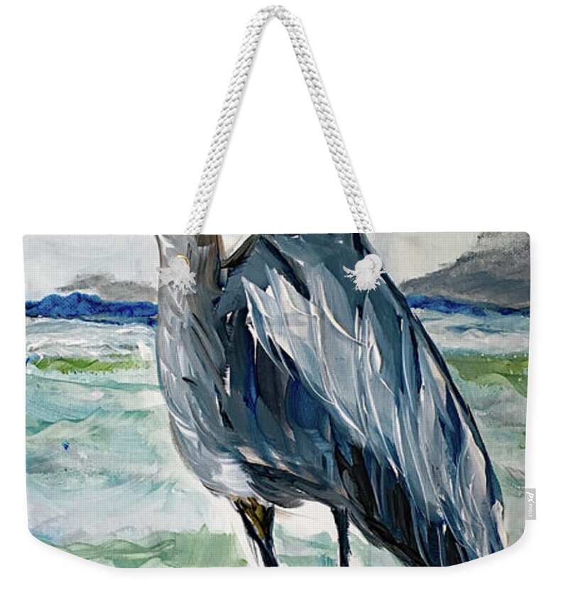 Heron Weekender Tote Bag featuring the painting Blue Heron by Roxy Rich