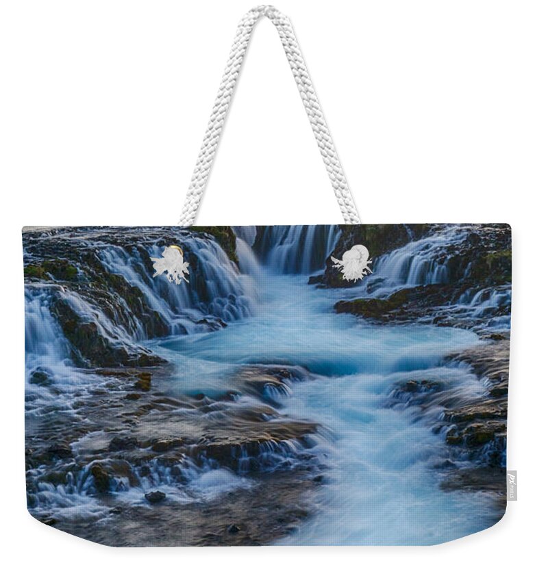 Iceland Weekender Tote Bag featuring the photograph Blue Hour Bruarfoss by Amanda Jones