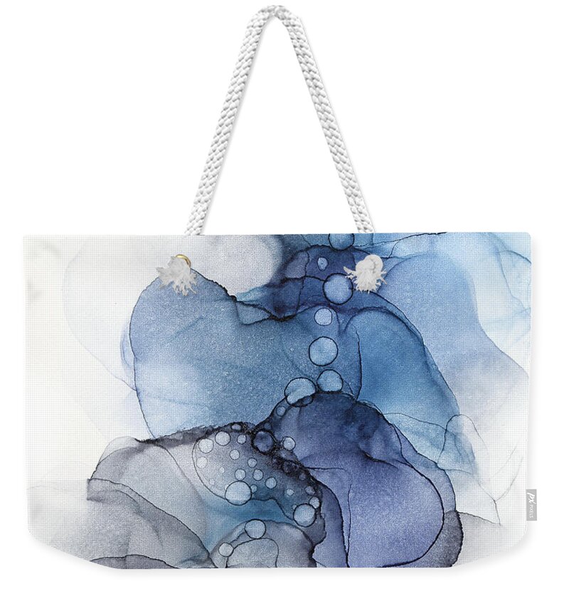 Alcohol Ink Weekender Tote Bag featuring the painting Blue Petal Dots Whispy Abstract Painting by Alissa Beth Photography