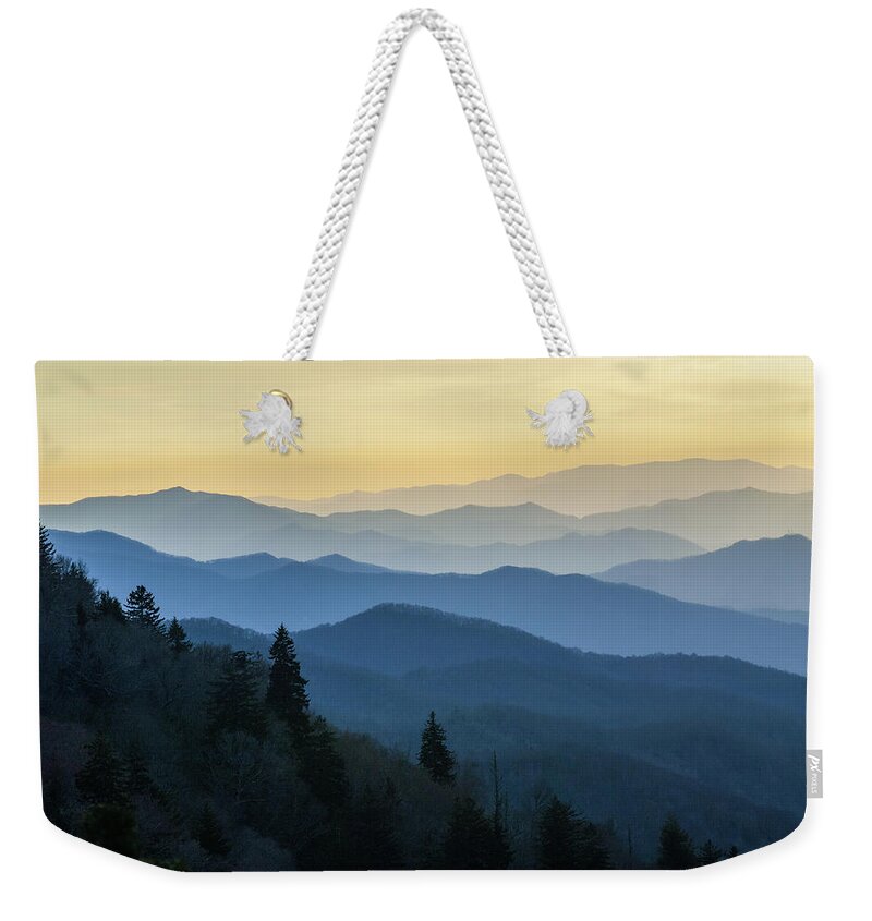 Landscape Weekender Tote Bag featuring the photograph Blue Ridge Parkway Asheville NC Those Layers of Blue by Robert Stephens