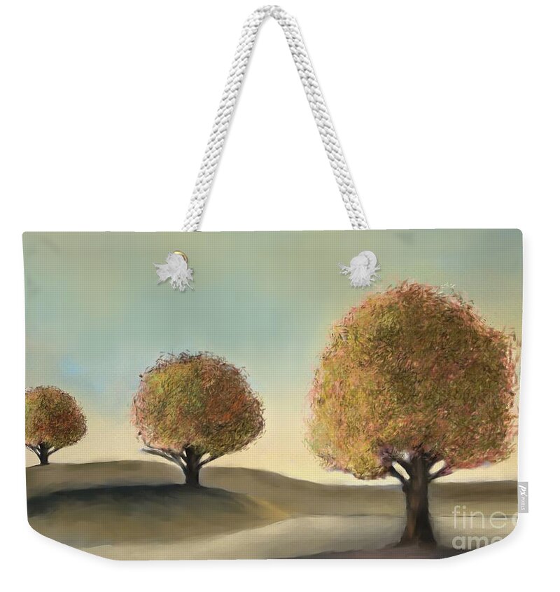 Scene Weekender Tote Bag featuring the painting Blue Sky and Trees by Ana Borras